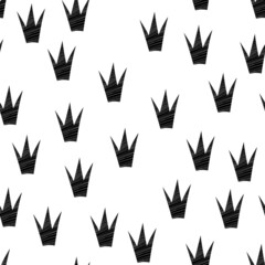 Fototapeta na wymiar Seamless pattern with Crown. Black and white graffiti background. Doodle vector illustration. Queen royal princess symbol. Outline design for drawing greeting cards, fabric, textile