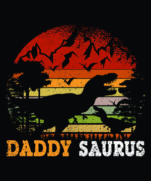 Daddy Saurus T-Shirt, Father's Day Dinosaur Shirt, Father's Day T Rex  Silhouette Shirt, Retro Vintage Sunset Shirt, Daddy Saurus, Forest Retro Vintage Shirt, Happy Father's Day Shirt Template