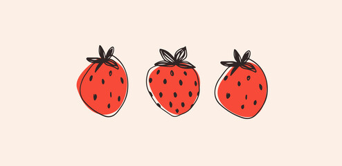 Red strawberry vector illustration on pink background
