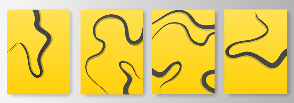 Collection of yellow backgrounds with black abstract lines