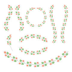 Floral decorative elements, colorful isolated on white background, vector illustration.