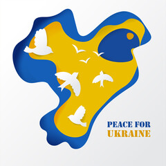 Peace for ukraine with flag and dove bird Papper cut vector illustration