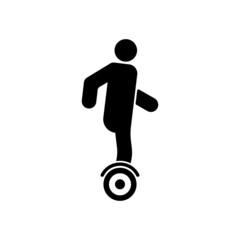 Man on Hoverboard Black Silhouette Icon. Person Drive Electrical Gyroscooter Glyph Pictogram. Gyro Scooter Modern Transport on Electricity Power Flat Symbol. Isolated Vector Illustration