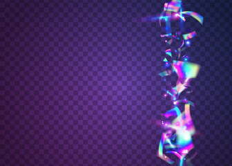 Light Background. Violet Retro Confetti. Disco Flyer. Party Festival Sunlight. Bokeh Effect. Flying Art. Fantasy Foil. Cristal Glare. Blue Light Background