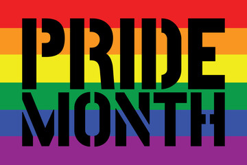 Black Pride Month text on the lgbt rainbow flag.