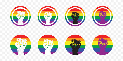 Lgbt round icon set with rainbow pride colors.