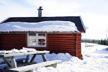 house in winter, snow, wood house