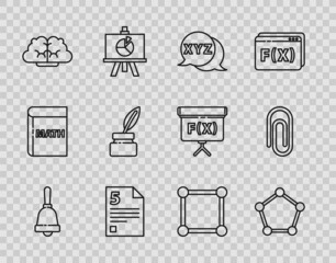 Set line Test or exam sheet, Geometric figure Sphere, Calculator, Infinity, Graph, schedule, chart, diagram, Chalkboard, with and Book word mathematics icon. Vector