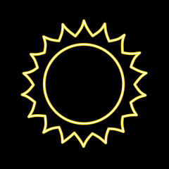 Yellow neon sun icon isolated on black background. Logo design concept for sun, energy, heat, light and shine. Vector illustration of modern thin line icon.