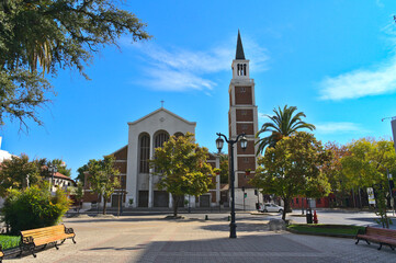 Vieew of the cathedral of Talca in Chile. 