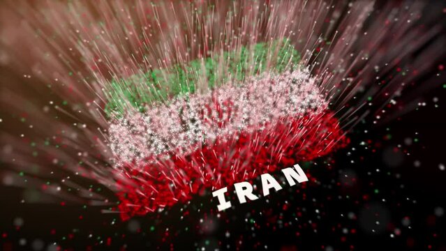 Animation video of the country Iran flag displayed through tiny light scattering particles. Animated Iran flag video. 4K video representing the country and the flag. 