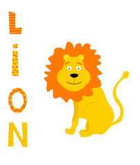 Card with lion and lettering. Vector illustration. For holidays, covers and brochures, childrens prints, interiors, packaging and fabrics.