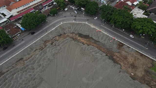 Aerial view of the Yogyakarta Palace (Keraton) field which is being replaced by white sand to maintain assets and support Jogja's form as a world heritage city.
