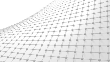 White Mathematical Geometric Abstract Wave Dots-Line Grid Structure under Spot Lighting Background. Conceptual image of technological innovations, strategies and revolutions. 3D CG.