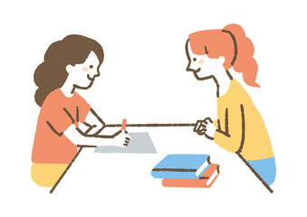 打ち合わせをする女性2人_色