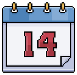 Pixel art calendar with date 14. Day 14. Holiday day 14 vector icon for 8bit game on white background

