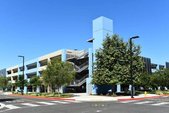 TUSTIN, CALIFORNIA - 12 JUN 2022: Parking structure in Flight at Tustin Legacy, business park