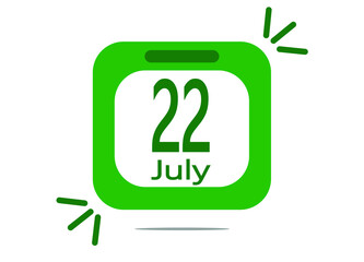 Day 22 July calendar page. Calendar icon on clipboard for month of July.