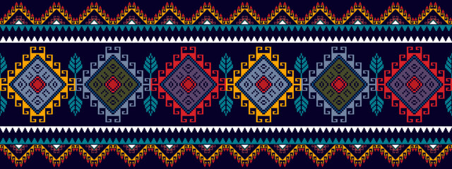 Ikat etnisch naadloos patroonontwerp. Azteekse stof tapijt mandala ornamenten textiel decoraties behang. Tribal boho inheemse etnische Turkije traditionele borduurwerk vector achtergrond