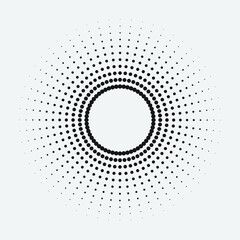 Halftone radial pattern backdrop. Vector dotted retro background. Halftone vector object. Abstract halftone design element.