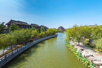 Fototapeta na wymiar Kaifeng Millennium City Park, a Large-scale Historical Cultural Theme Park in Chinese Famous Ancient City of Kaifeng, Henan Province, China.