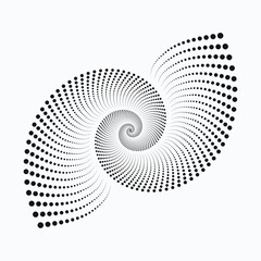 Halftone concentric swirl element. Circle dots isolated on the white background, texture, pattern. Fabric design element. Vector design element.