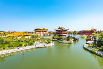 Fototapeta na wymiar Kaifeng Millennium City Park, a Large-scale Historical Cultural Theme Park in Chinese Famous Ancient City of Kaifeng, Henan Province, China.