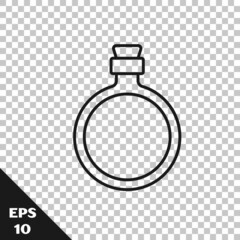 Black line Canteen water bottle icon isolated on transparent background. Tourist flask icon. Jar of water use in the campaign. Vector
