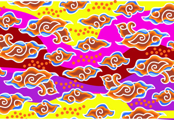 Fototapeta na wymiar The development of the Mega Mendung motif, a typical Indonesian batik motif in West Java, curved line patterns with cloud objects, with various artistic developments and colo