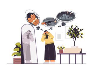 tired depressed woman experiencing horror of war in Ukraine girl feeling desperate mental health diseases depression