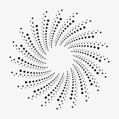 Circle halftone spiral backdrop. Dotted abstract concentric circle. spiral, swirl, twirl element. Circular and radial dots helix. Design element for multipurpose use.
