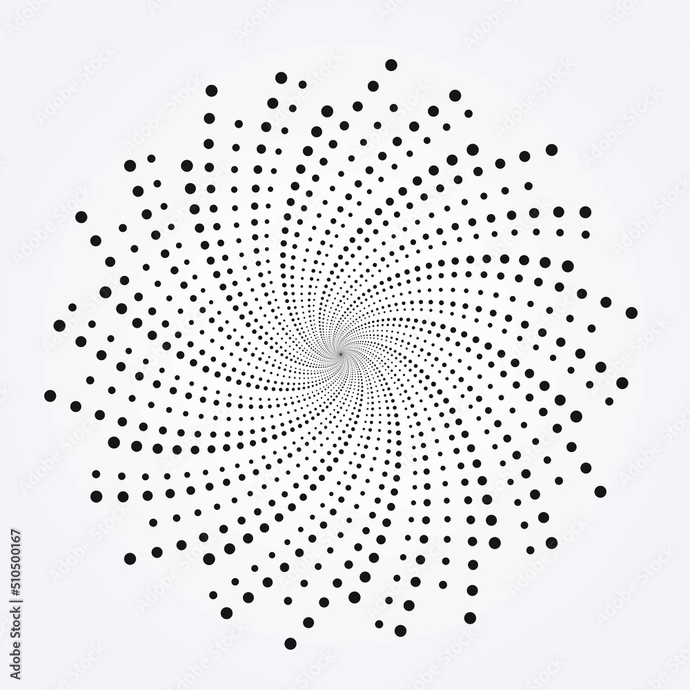 Poster Circle halftone spiral backdrop. Dotted abstract concentric circle. spiral, swirl, twirl element. Circular and radial dots helix. Design element for multipurpose use.