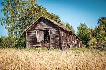 destroyed village house