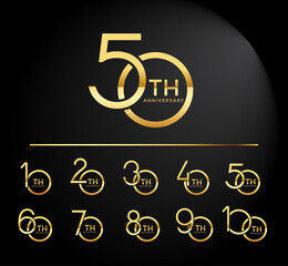 set of anniversary logo style golden color overlapping number on black background for celebration