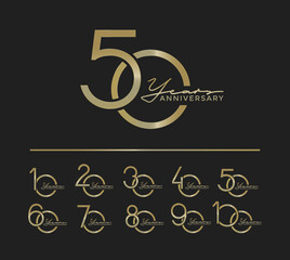 set of anniversary with calligraphy gold color on black background for special moment