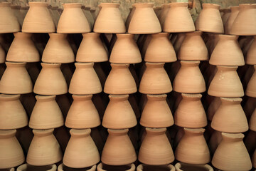 Fototapeta na wymiar Thai pottery mortar, equipment for making papaya salad, pattern background