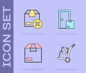 Set Hand truck and boxes, Carton cardboard, and Home delivery services icon. Vector