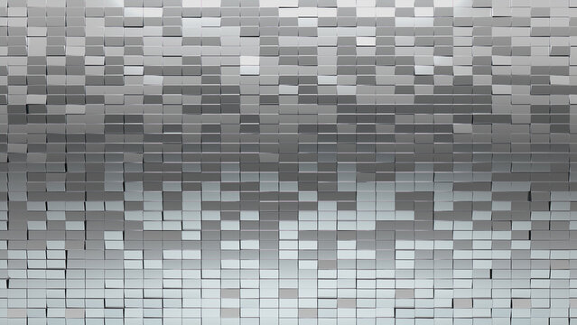 Silver, Luxurious Wall background with tiles. Polished, tile Wallpaper with 3D, Rectangular blocks. 3D Render