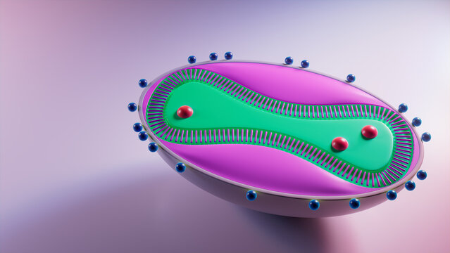 Monkeypox Virus Visualization with 3D Cell Structure. 3D Render with Copy-Space.