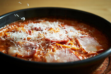 Bacon Tomato Cheese Pasta in Pan