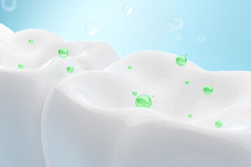 Clean healthy tooth covering by toothpaste, Protect tooth from bacterial. Oral Hygiene concept. 3D rendering