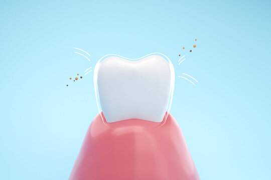 Teeth Protected Food Stuck And Bacterial By Coated Of Fluoride, Keep Teeth And Gums Healthy. Dental And Oral Hygiene Concept. 3D Rendering