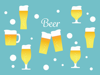 いろいろなグラスのクラフトビールのおしゃれイラスト