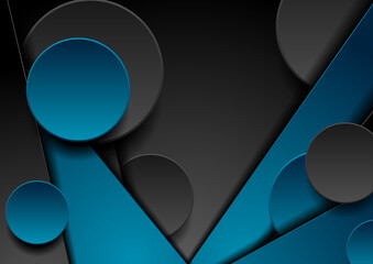 High contrast blue black abstract tech corporate background with circles. Vector design