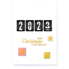 Poster with numbers 2023. Christmas gift boxes