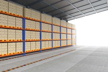 Racks full of carton boxes in warehouse