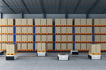 Automation warehouse management with robot carry cardboard box