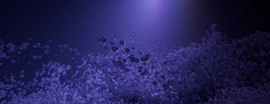 Abstract 3D Wallpaper with Floating Bubbles. Purple and Black, Pharmaceutical concept.