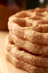 Fritters or puffs, approach and placed in a stack
