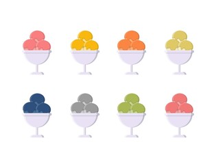 8 cups of colourful ice cream with glass, iced yummy sweet yummy